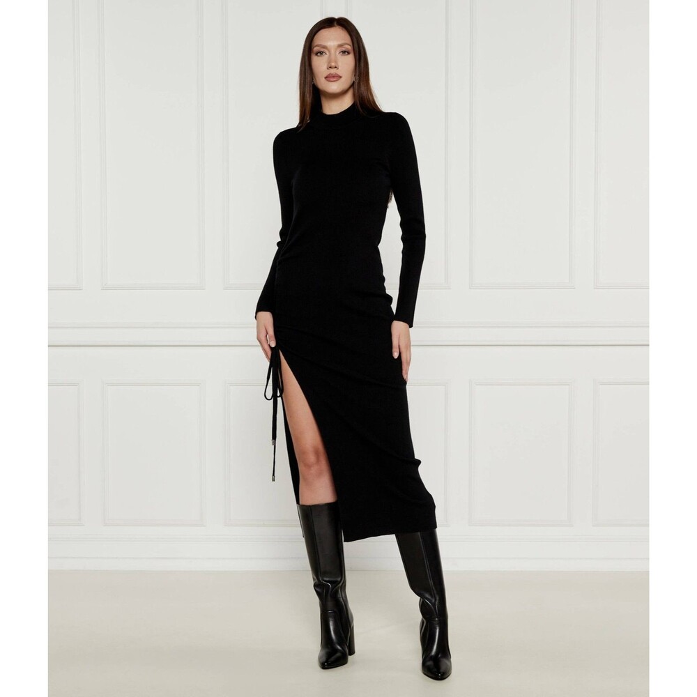 MICHAEL Michael Kors Sweater Dress Womens XS Black Wool Mock Neck Ruched Maxi